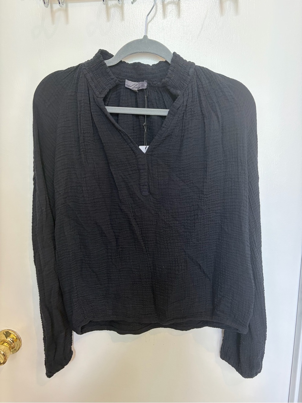 Black Women's Gauze Peasant Top -